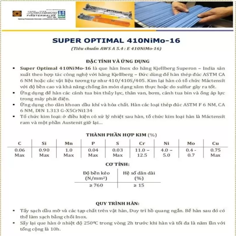 Que hàn INOX SUPER OPTIMAL E410NiMo